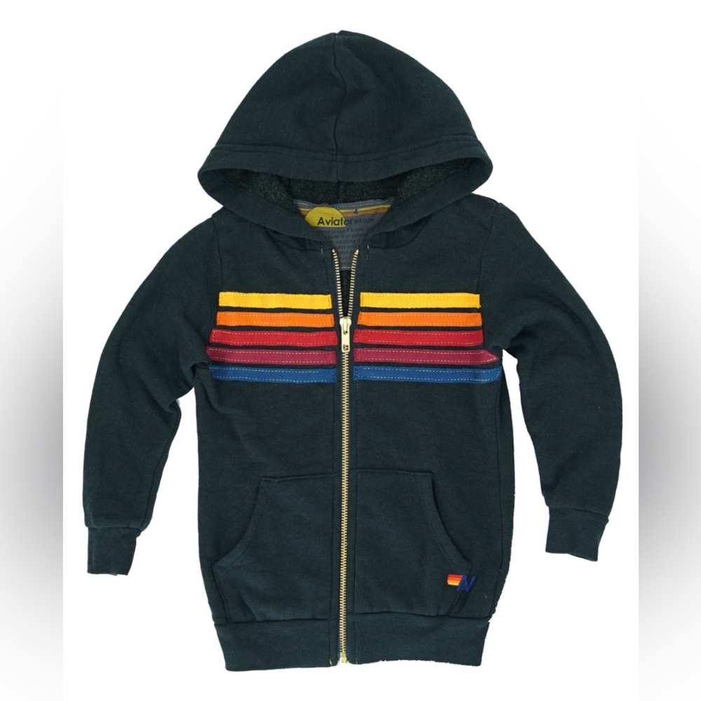 Aviator Nation Kid’s 5 Stripe Hoodie - Charcoal